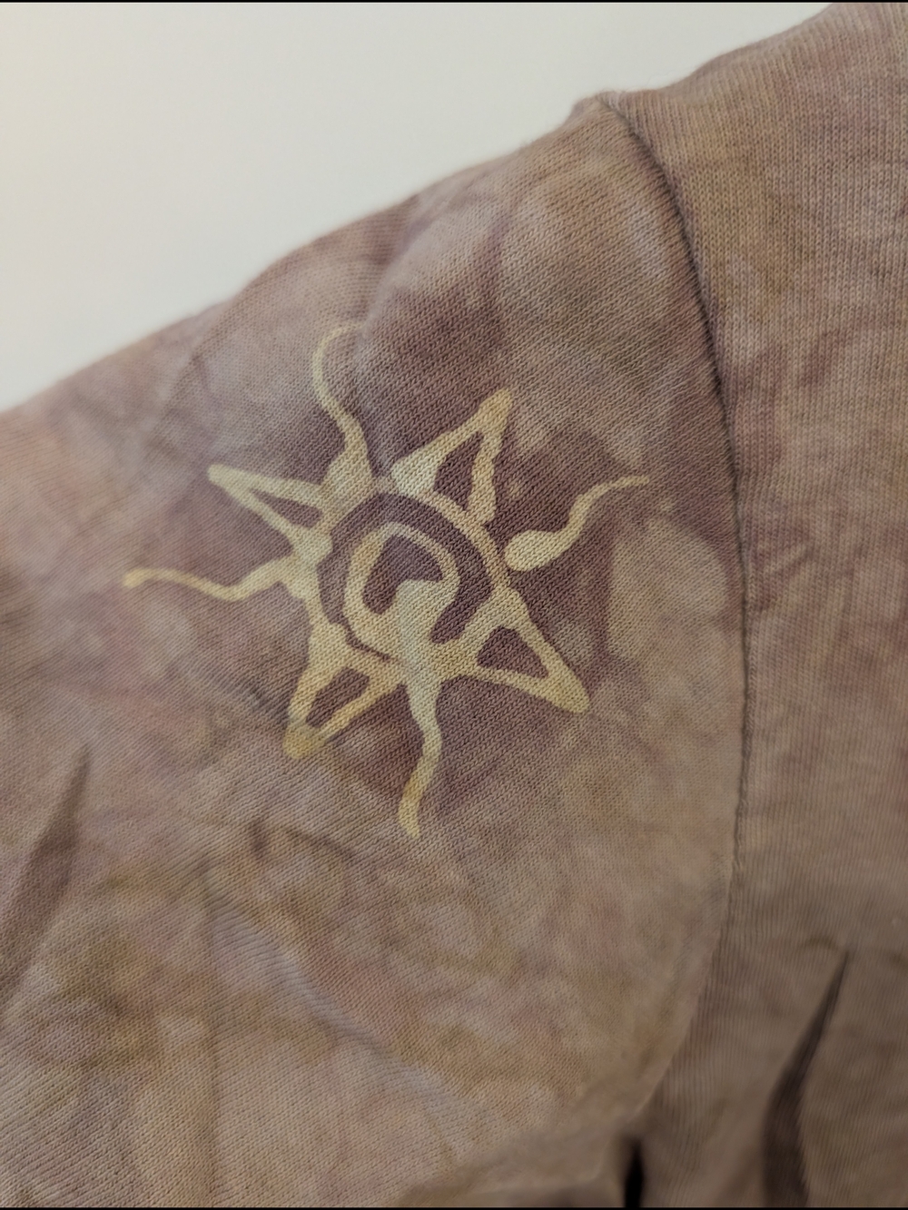Brown Tie-Dye Grateful Dead Hand Painted Batik V Neck Top - Brown & Cream Small - Picture 3 of 11